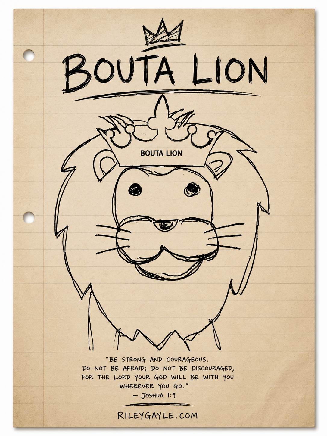 Bouta Lion art print with Joshua 1:9 verse